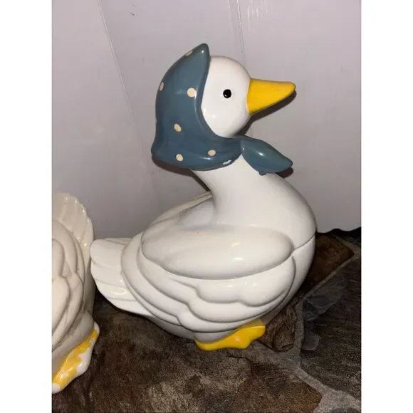 Vintage Goose Cookie jars Set 4 Blue Polka Dot Farmhouse Cottagecore - Picture 6 of 15